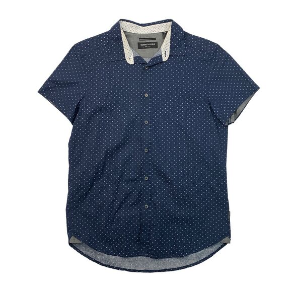 Kenneth Cole Shirt Mens S Small Indigo Mini Dot Spotted Cotton Button Up - Picture 1 of 10